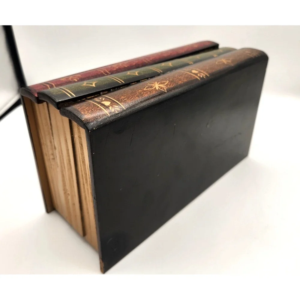 Multicolored Library Book Design Wood Bathroom Facial Tissue Box Cover